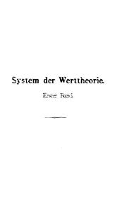 Front cover of System der werttheorie .. by Ehrenfels, Christian Freiherr von