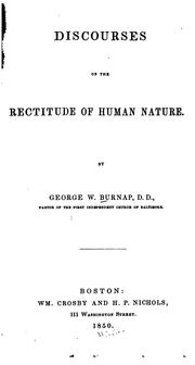Cover of Discourse on the rectitude of human nature by George Washington Burnap