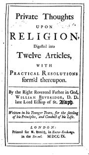 Cover of Private thoughts upon religion by William Beveridge