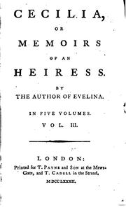 Front cover of Cecilia, or, Memoirs of an heiress by Fanny Burney