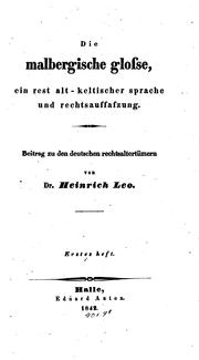 Front cover of Die Malbergische Glosse by Heinrich Leo
