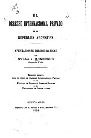 Front cover of El derecho internacional privado en la República Argentina by Sylla J. Monsegur