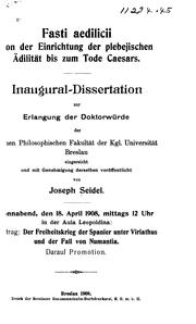Front cover of Fasti aedilicii von der einrichtung der plebejischen ädilität bis zum tode Caesars .. by Joseph Seidel