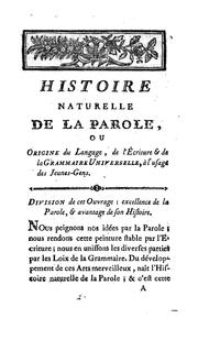 Cover of Histoire naturelle de la parole, ou Précis de l'origine du langage & de la grammaire universelle by Antoine Court de Gébelin