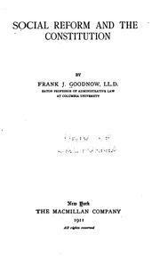 Front cover of Social reform and the Constitution by Frank Johnson Goodnow