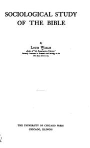 Front cover of Sociological study of the Bible by Louis Wallis