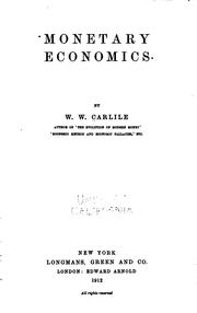 Front cover of Monetary economics by William Warrand Carlile