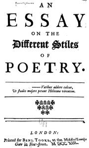 Front cover of An essay on the different stiles of poetry .. by Thomas Parnell