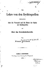 Front cover of Zur Lehre von den rechtsquellen by Franz Adickes