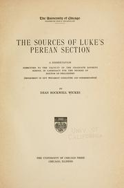 Front cover of The sources of Luke's Perean section by Dean Rockwell Wickes