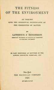 Cover of The fitness of the environment by Lawrence Joseph Henderson