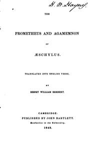 Front cover of The Prometheus and Agamemnon of Aeschylus by Aeschylus