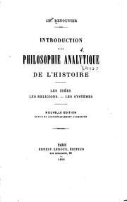 Cover of Introduction à la philosophie analytique de l'histoire by Charles Renouvier