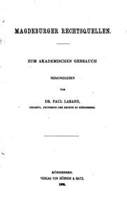 Front cover of Magdeburger Rechtsquellen by Magdeburg (Germany).