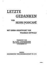 Front cover of Letzte Gedanken by Henri Poincaré