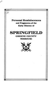 Front cover of Personal reminiscences and fragments of the early history of Springfield and Greene County, Missouri by Martin J Hubble