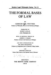 Front cover of The formal bases of law by Giorgio Del Vecchio