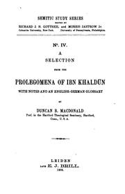Cover of A selection from the Prolegomena of Ibn Khaldūn by Ibn Khaldūn