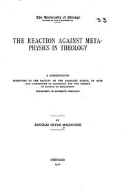 Front cover of The reaction against metaphysics in theology .. by Douglas Clyde Macintosh