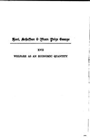 Front cover of Welfare as an economic quantity by G. P. Watkins