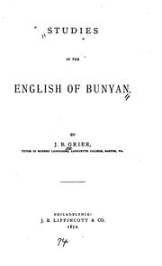 Front cover of Studies in the English of Bunyan by John Boyd Grier