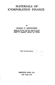 Front cover of Materials of corporation finance by Charles W. Gerstenberg