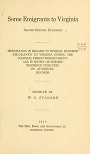 Cover of Some emigrants to Virginia by Stanard, William Glover