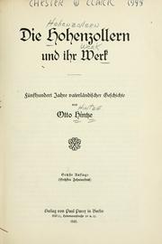 Cover of Die Hohenzollern und ihr Werk by Hintze, Otto