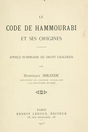 Front cover of Le code de Hammourabi et ses origines by Dominique Mirande