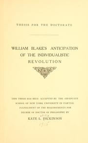 Cover of William Blake's anticipation of the individualistic revolution by Kate Letitia Dickinson