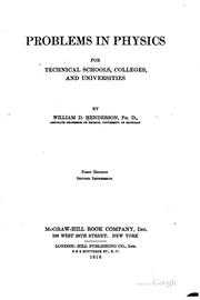 Front cover of Problems in physics for technical schools, colleges, and universities by Henderson, William D.