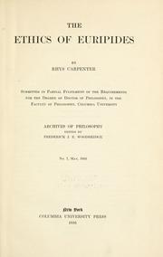 Front cover of The ethics of Euripides by Rhys Carpenter