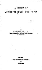 Front cover of A history of mediaeval Jewish philosophy by Isaac Husik