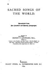 Front cover of Sacred songs of the world by Leonard, Henry C.