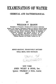Front cover of Examination of water, chemical and bacteriological by Mason, William Pitt