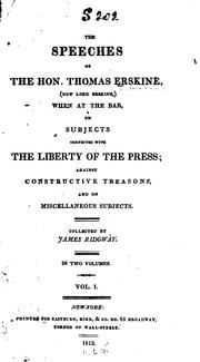 Cover of The speeches of the Hon. Thomas Erskine by Thomas Erskine