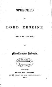 Cover of Speeches of Lord Erskine, when at the bar, on miscellaneous subjects by Thomas Erskine
