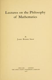 Front cover of Lectures on the philosophy of mathematics by Shaw, James Byrnie
