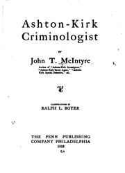 Front cover of Ashton-Kirk, criminologist by John Thomas McIntyre
