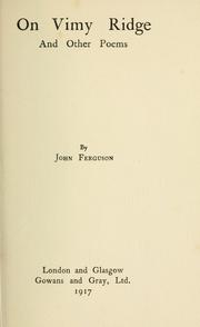 Front cover of On Vimy Ridge and other poems by John Alexander Ferguson