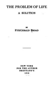 Front cover of The problem of life by Fitz Gerald Broad