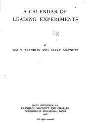 Front cover of A calendar of leading experiments by William S. Franklin