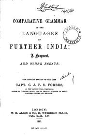 Front cover of Comparative grammar of the languages of Further India: a fragment and other essays by Charles James Forbes Smith-Forbes