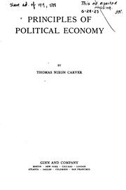 Cover of Principles of political economy by Thomas Nixon Carver