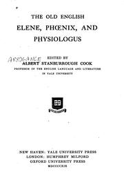 Front cover of The old English Elene, Phœnix, and Physiologus by Albert Stanburrough Cook