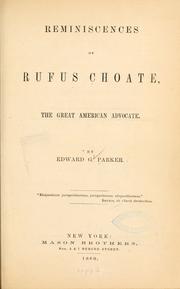 Front cover of Reminiscences of Rufus Choate by Edward G. Parker