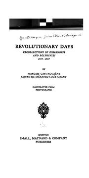 Front cover of Revolutionary days by Kantakuzen, Julia Grant kniagini͡a