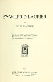 Cover of Sir Wilfrid Laurier by Peter McArthur