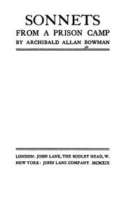 Cover of Sonnets from a prison camp by Archibald Allan Bowman