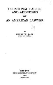 Cover of Occasional papers and addresses of an American lawyer by Henry W. Taft